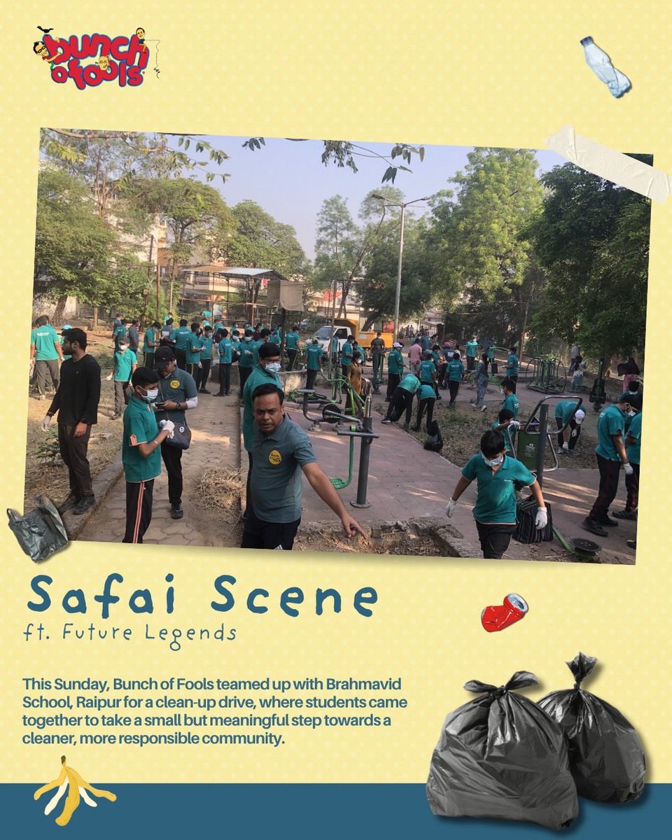 Bunch_Fools's tweet photo. Please check some amazing transformations, which is did by Your very own Bunch of Fools &amp; the little star  of Brahmavid School Raipur, 
25 Fools
102 Students
2 hours
45 bag of Garbage..

#bunchofools @narendramodi @vishnudsai @drramansingh @OPChoudhary_Ind https://t.co/eKRccQT9Mm
