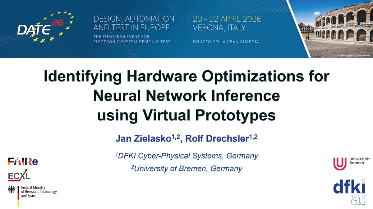 agra_uni_bremen's tweet image. Tomorrow at #DATE: Jan Zielasko will talk about "Identifying hardware optimizations for neural network inference using virtual prototypes"
*
Programme: date-conference.com/programme
*
#conference #design #automation #test @Rolf_Drechsler