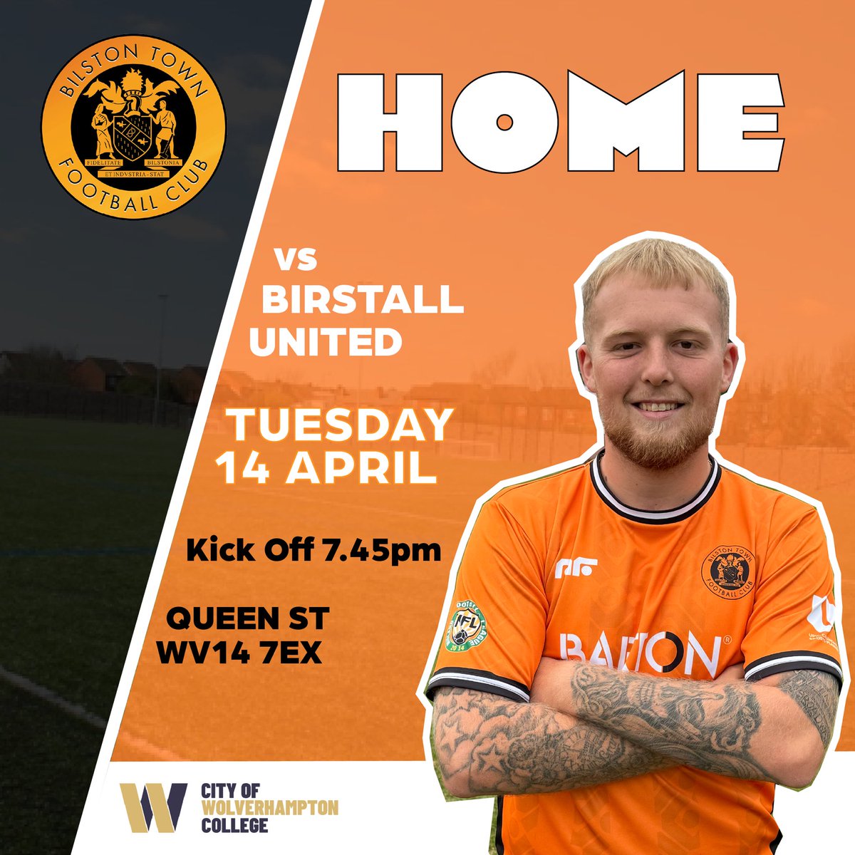GAME DAY 🧡

Get yourself down to Queen St for our final game of the 2025/26 season. 

Tonight we host <a href="/birstall_united/">Birstall United FC</a> 

<a href="/MidlandLeague/">Capelli Sport Midland Football League</a> 

Principal partners: <a href="/wolvcoll/">City of Wolverhampton College</a>
