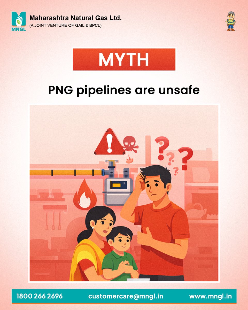 mngl_in's tweet image. Don’t let myths hold you back—switch to smarter, safer energy! 🔍💡
PNG is delivered through secure pipelines and continuously monitored for your safety and peace of mind.

#PNG #MythVsFact #SafeEnergy #SmartChoice #CleanFuel #EnergyAwareness #GoGreen #ReliableEnergy #MNGL