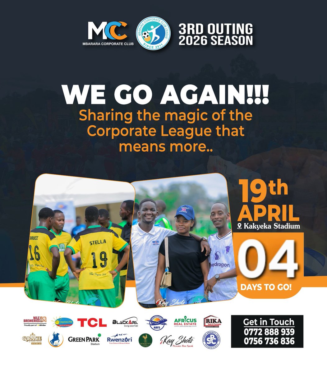 MbararaCorpClub's tweet photo. ONLY 4 Days Left to build Evalasting Bonds and Connections.

This Sunday(19/4/2026) at Kakyeka Stadium.

#MbraCorpLeague3rdOuting 
#NBLMCCLeagueSeason26 https://t.co/ij1bNftOBX