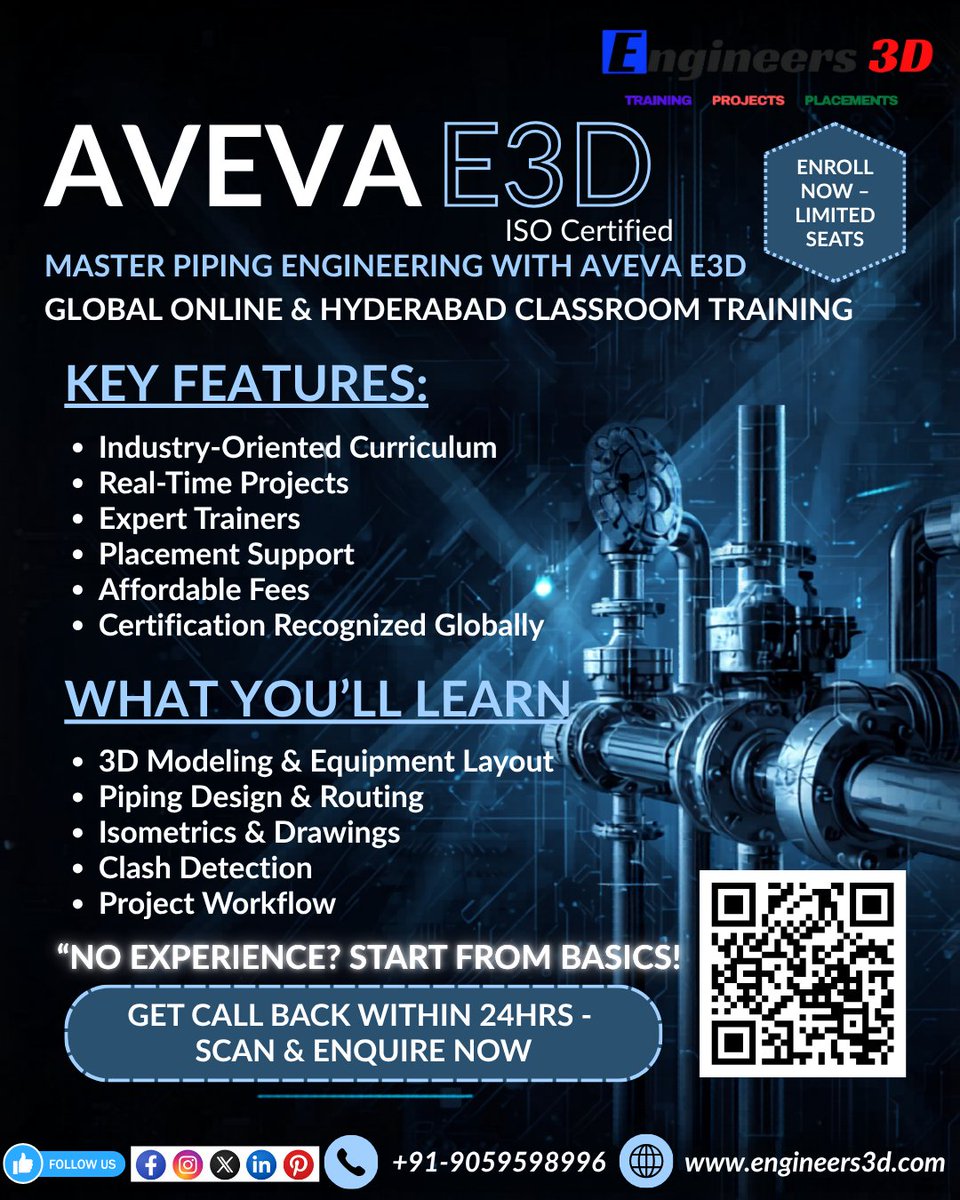 Engineers3d's tweet image. Level up your career with AVEVA E3D 🚀
Learn piping design from industry experts at #Engineers3D
👉 Enquire now by clicking the link forms.gle/cZgPovp7Ktt3zg…  or scanning the QR on the poster
📞 Get a call back within 24 hrs

#PipingEngineering #AVEVAE3D #EngineeringCareers