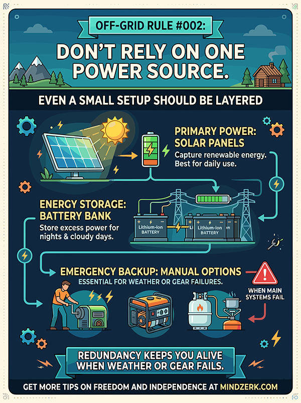 mindzerk's tweet image. Most setups rely on one power source…

Until it fails.

No grid. No generator. No backup.

One Power Source is a risk.
Layer your power or lose everything when it matters most.
oracle.mindzerk.com/one-power-sour…

#OffGrid #Preparedness #SelfReliance #SurvivalTips #Mindzerk #AmidTheWild