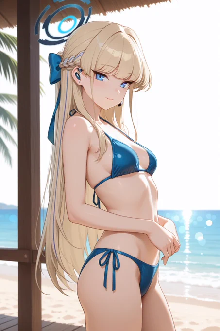 夏の海のトキ ブルアカの夏休み SFW No suggestive intent, No nudity. Healthy sporting swimwear style illustration. Blue Archive illustration.