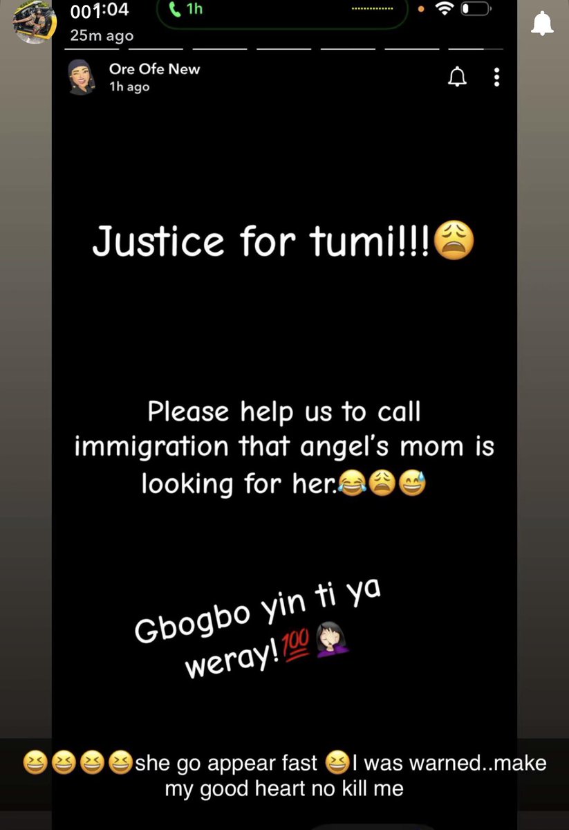 Hybrid_Ola's tweet image. Angel’s wife has asked Angel’s mum to call the police so Angel will go back to Nigeria 😭