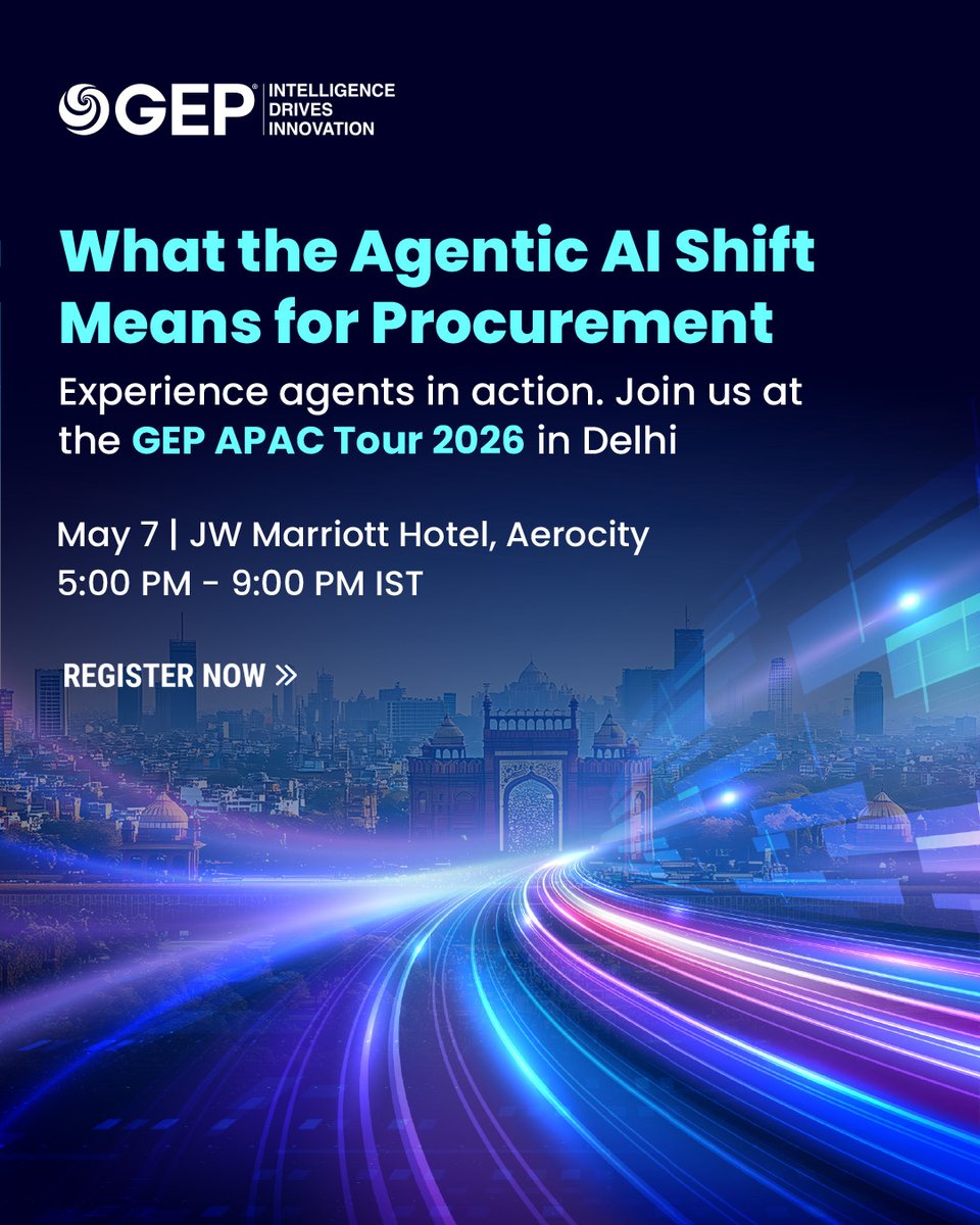 GEP_Worldwide's tweet image. #Procurement is becoming autonomous. Experience #agentic AI in action at the GEP APAC Tour 2026 in New Delhi on April 23. Live sourcing agents, real use cases, scenario simulation. Don’t miss it: bit.ly/3PYrJE7