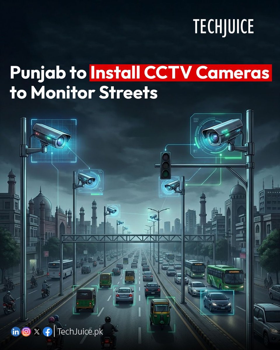 TechJuicePk's tweet image. Punjab expands surveillance with province-wide CCTV rollout. 
Authorities plan to install Safe City cameras across all union councils, aiming to strengthen security, improve monitoring, and enhance safety at the street and neighbourhood level.
#techjuice #cctv #punjab #security