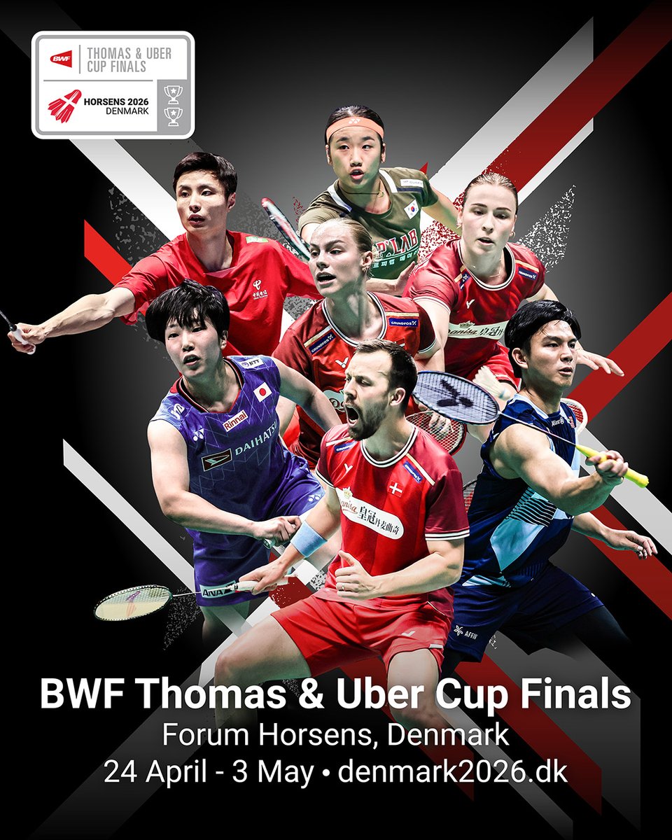 bwfmedia's tweet image. 🔟 days to go! 🤩

Who’s lifting the #ThomasCup and #UberCup this year? 🏆

#ThomasUberCupFinals #Horsens2026