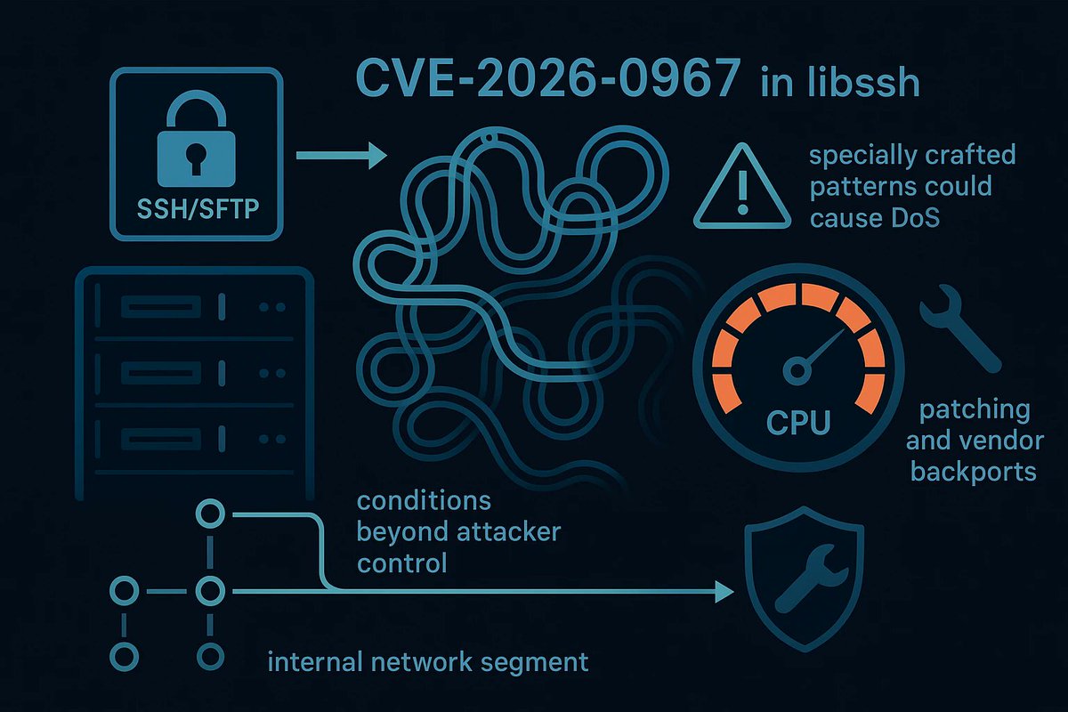 windowsforum's tweet photo. 🪟 “Not a single-packet Internet smash” DoS in libssh—translation: you still shouldn’t ignore it, but it’s harder than Microsoft’s usual “surprise, update broke stuff.” Patch anyway.
https://t.co/8cRyh9BpMe
#DenialOfService #LibsshSecurity #Cve20260967 #RegexRedos https://t.co/UZs8XMAyP4