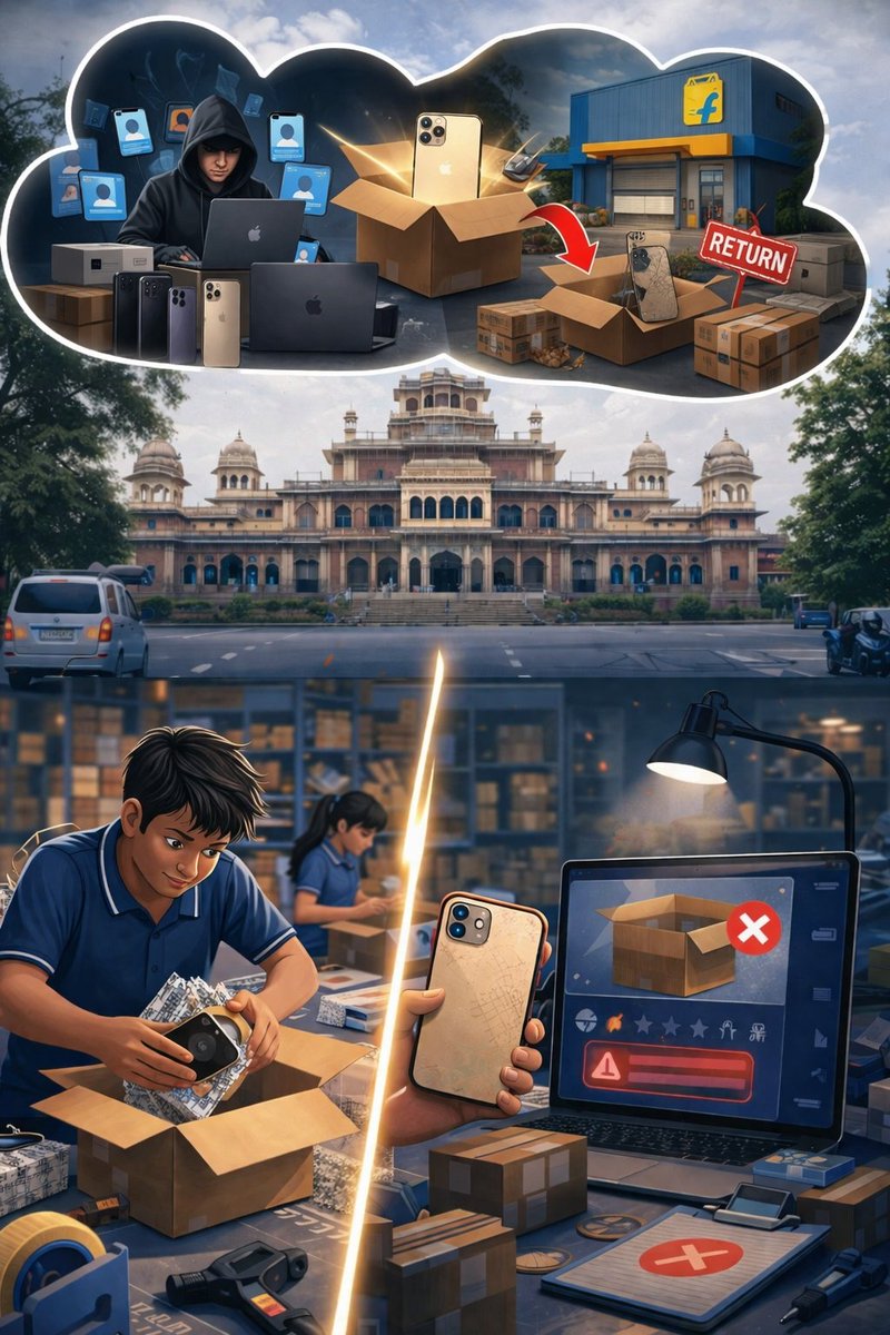TrustPackai's tweet photo. #News From #Jaipur - A seller warehouse in Jaipur just lost ₹1.79 Crore.

The scam?
Fraudsters used 52 fake buyer accounts to order iPhones, laptops, and premium electronics.

#TrustPack #Ecommerce #D2C https://t.co/I4Gezrg1XO