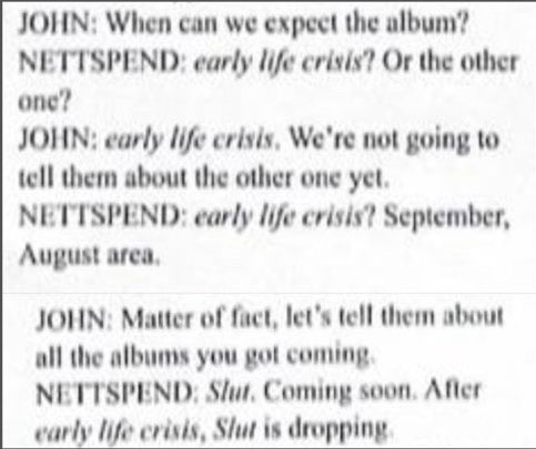 nettcentral's tweet photo. Nettspend confirms his next album will still be called “Slut”

The name was first teased in a mid-2025 magazine interview conducted by close affiliate John Ross during the first rollout for early life crisis

In November of last year OsamaSon said in a Spotify/Complex interview Nett shared info about the album to him and hinted at a potential feature on it

Nett recently got “Slut” tattooed a few days before the ELC tour began and at his Denver Colorado show he confirmed it’s on the way