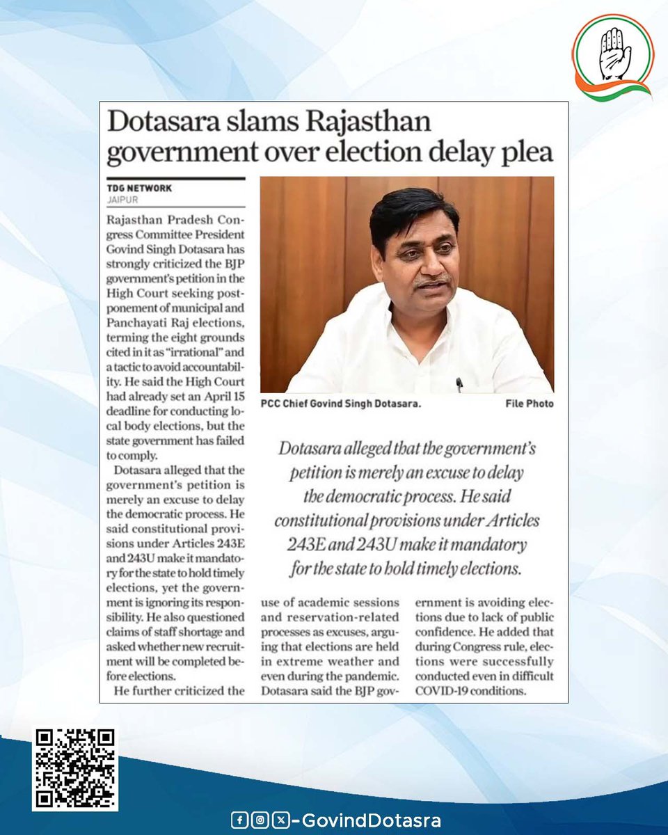 Office of Govind Singh Dotasra tweet media