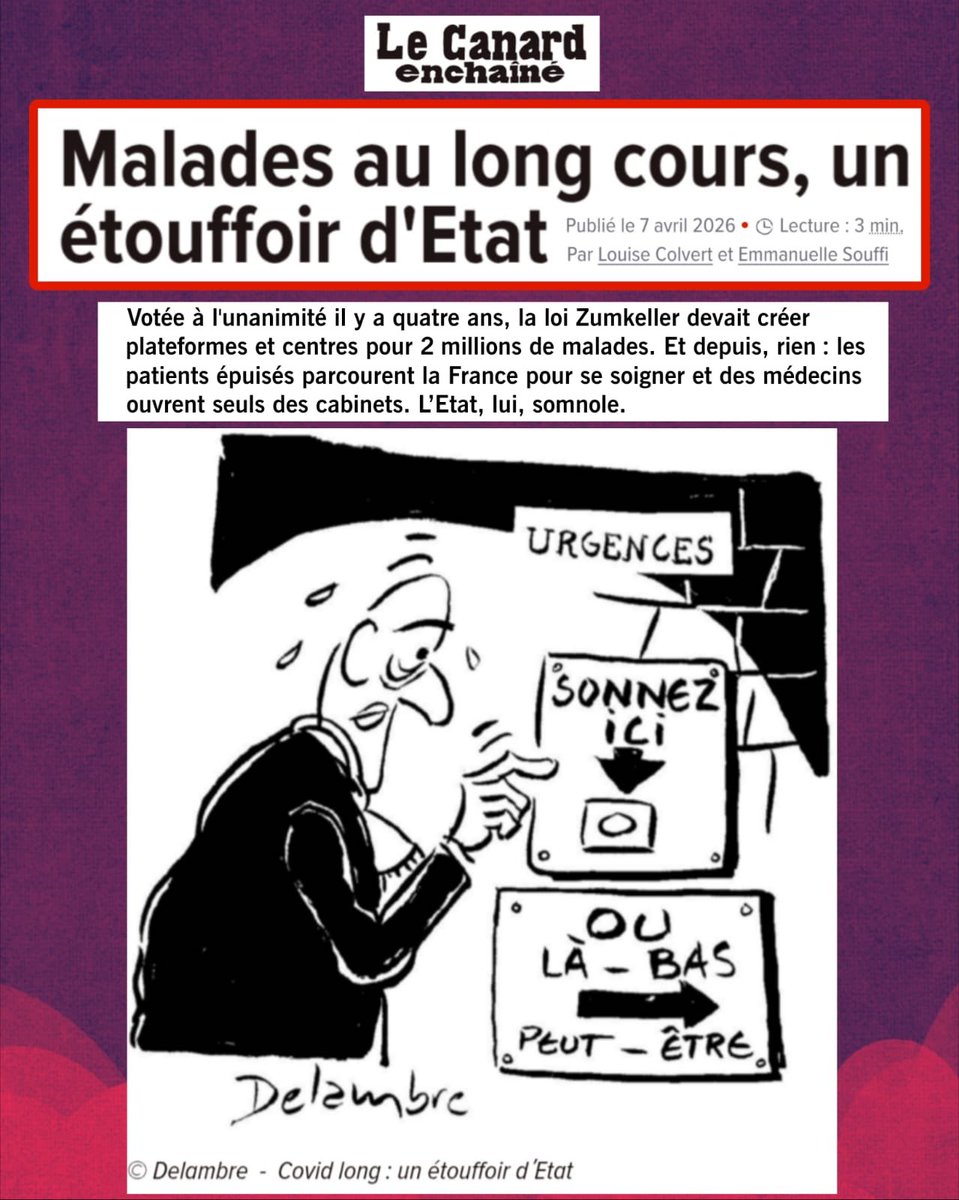 🧵 #CovidLong : combien de temps encore va-t-on fermer les yeux ?

Merci au Canard Enchaîné, Emmanuelle Souffi et Louise Colvert.

2 MILLIONS de Français touchés.
700 000 formes sévères.
Des vies à l’arrêt. 🧠🫁