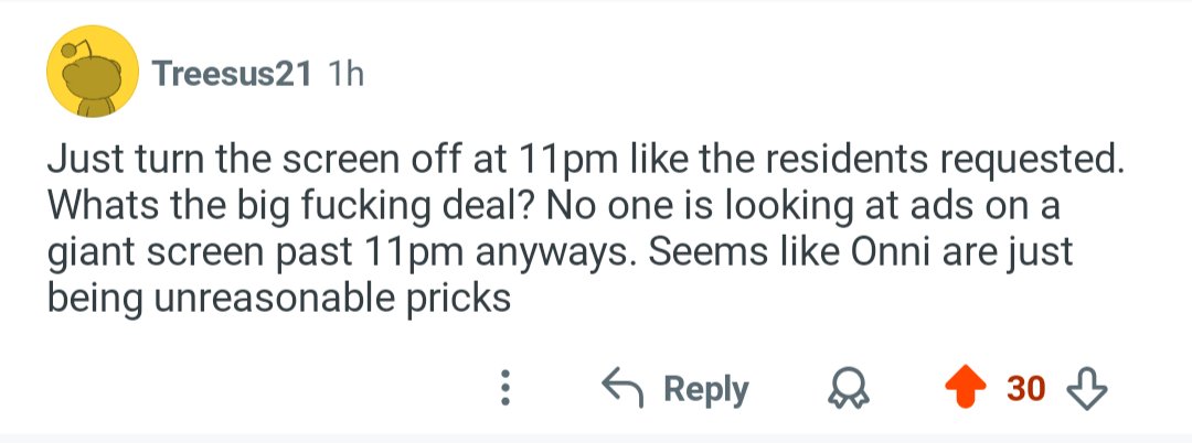 The comment of the day for April 13th from r/burnaby on Reddit in reference to the digital billboard at Gilmore Place overlooking Dawson Street: