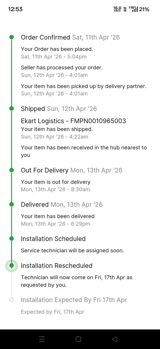 chauhan_karim's tweet image. @Flipkart @ekartlogistics 
AC delivered 13th April, but installation delayed until 17th April without consent. Technician cited pending orders. Customer support offers no solution. Unacceptable in this heat.
ORDER ID: OD337276227885966100
#FLIPKART #BadService 
#consumerright