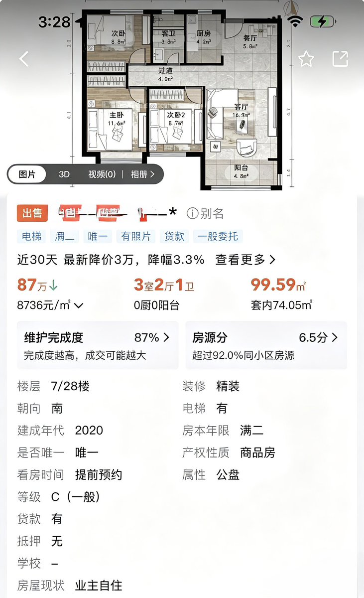 我就说嘛!真有业主信现在房地产市场回暖了。就这套房子,济南郊区,房主报价87万,车位单独购买8万,总价95万,我客户周天看完后出价85万,房主 ...