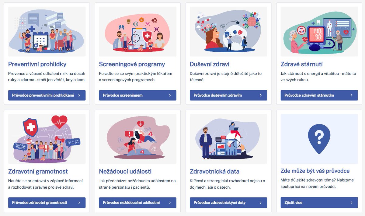 Česko má skvělý Národní zdravotnický informační portál, na kterém nyní existuje i 7 průvodců zdravím, od preventivních prohlídek po duševní zdraví.

Průvodci zdravím odpovídají například na otázky jako:

- Na jaké preventivní prohlídky mám nárok?
- Za kým jít, když se necítím