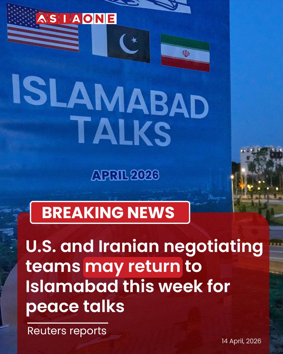 AsiaOne_News's tweet photo. U.S. and Iranian negotiating teams may return to Islamabad this week for peace talks: Reuters reports
#Pakistan #USIranTalks #Islamabadtalks #pakpeacediplomacy #Diplomacy #APReport #JDVance https://t.co/OAKxdCD27J