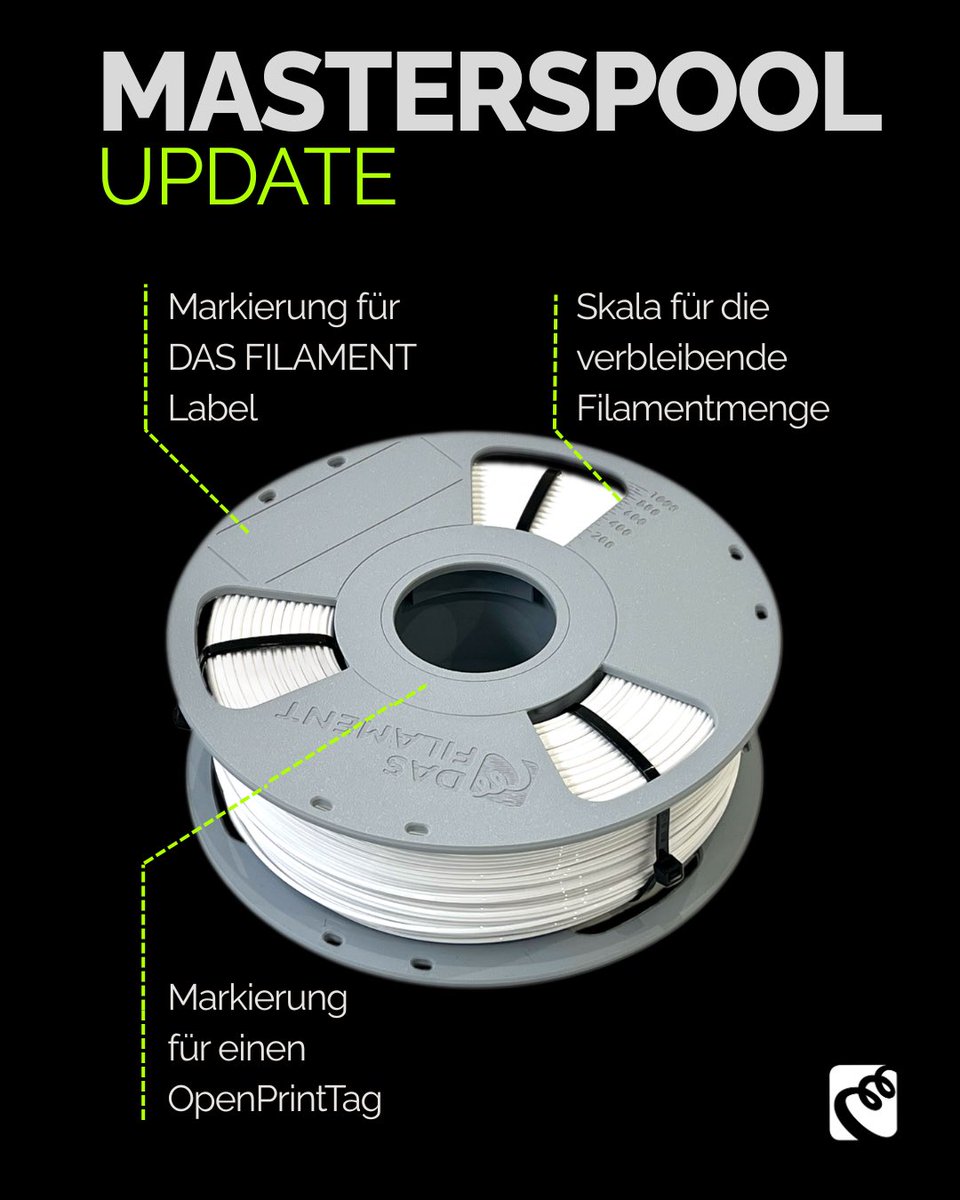 dasfilament_de's tweet image. We have made a few improvements to our Masterspool. The new version is now available in the shop. The file for download is available on Printables, Thingiverse and MakerWorld. 

#3DPrinting #filament #refills