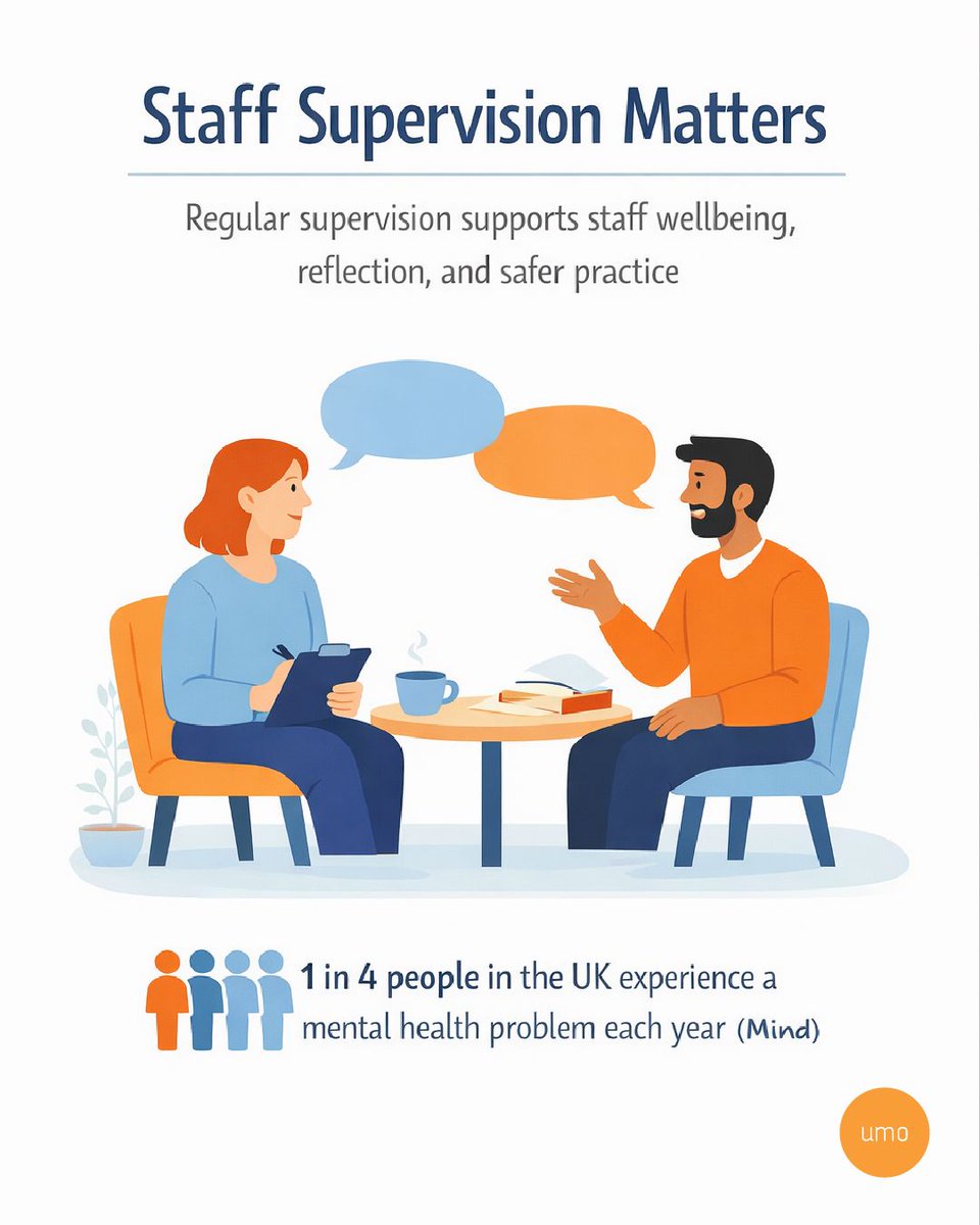 umo_uk's tweet image. Supervision supports reflection, boundaries, and staff wellbeing.

1 in 4 people in the UK experience a mental health problem each year (Mind)

Consistent, structured support matters.

More: umo.services/staff-supervis…

#Wellbeing #MentalHealth #Supervision #HE
