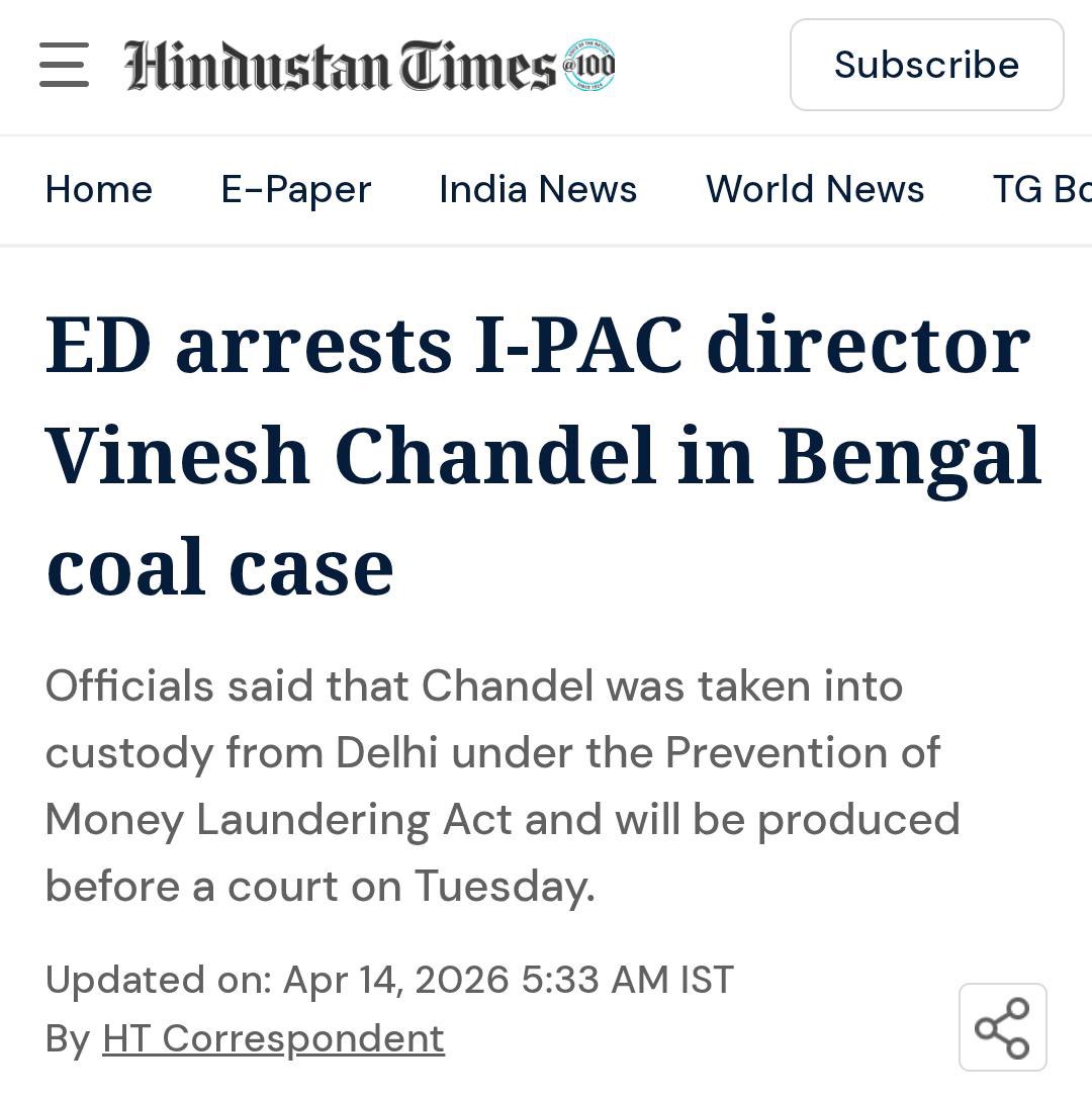 mohitlaws's tweet image. 🚨ED arrested I-Pac director Vinesh Chandel.

It’s not law enforcement, it’s pure political desperation.

When BJP knows it’s losing Bengal, it switches from campaigning to intimidation.

When PK was involved with I-Pac, there was no ED action. Connect the dots.

Bengal has seen