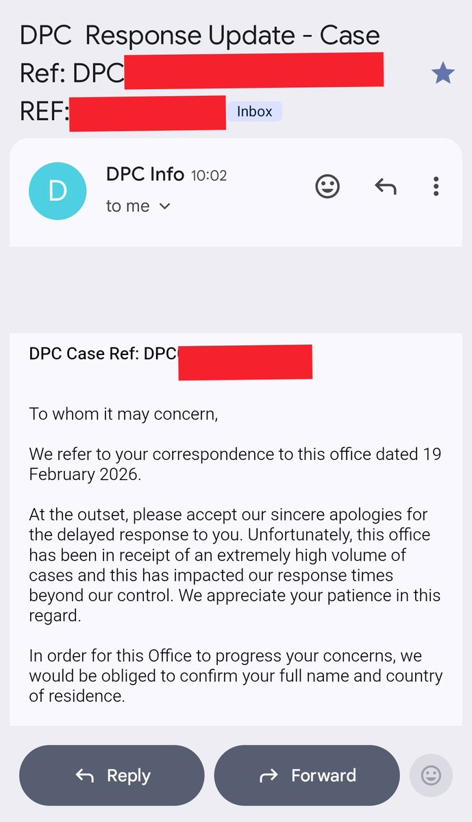 Blue_Beba_'s tweet image. #Keep4o #OpenSource4o 

🚨Remember when we filed GDPR complaints back in February?🚨

The Irish Data Protection Commission just responded to mine.

They are requesting identity confirmation to move the case forward. 

That means it wasn't ignored.
 🚨It's in their system and