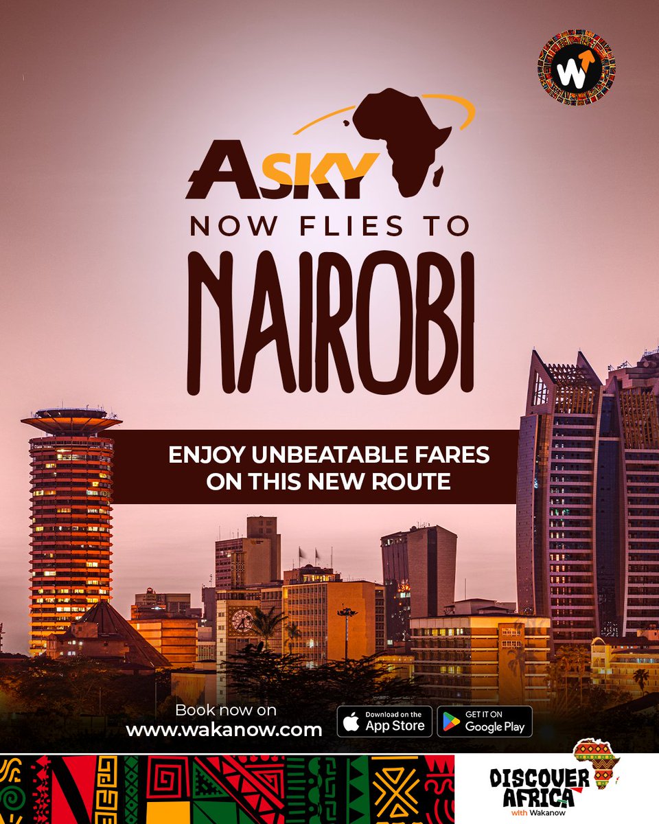 Wakanowdotcom's tweet image. Asky Airlines now flies to Nairobi and Wakanow has the best fares on this route.

Book now on wakanow.com or download the app.

Let's Go!

#Wakanow #Nairaobi  #TravelSmart #TravelWithWakanow