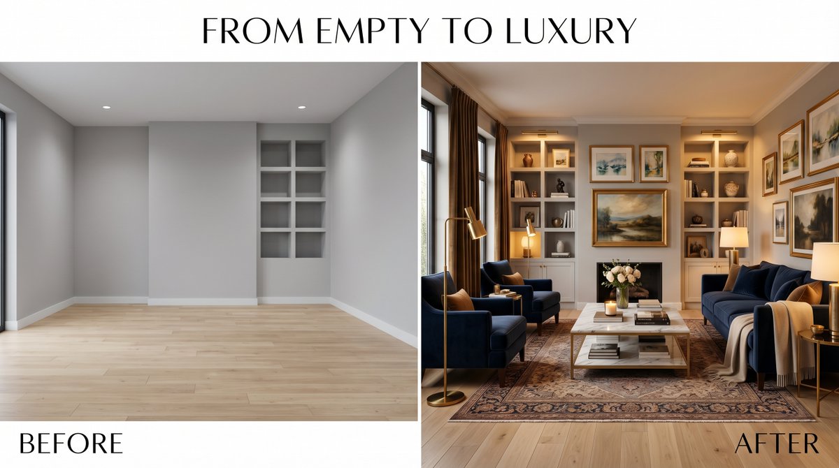 DigitalArtProHE's tweet image. "An empty space is just a missed opportunity. Transforming the 'empty' into 'luxury' with strategic digital art and design. How would you redesign this? DM for a custom consultation." #InteriorDesign #LuxuryLiving #RoomMakeover #InteriorArt #HomeDecor #ModernDesign #تصميم_داخلي