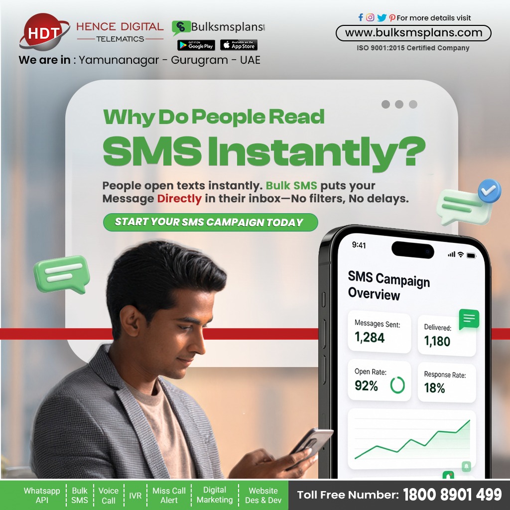 PlansSms's tweet image. Bulk SMS works because of instant delivery—direct to inbox, no delays. Get higher open rates &amp;amp; faster responses.

👉 Book Free Demo
🌐 bulksmsplans.com
📞 1800 8901 499

#BulkSMS #SMSMarketing #CustomerEngagement #DigitalMarketing