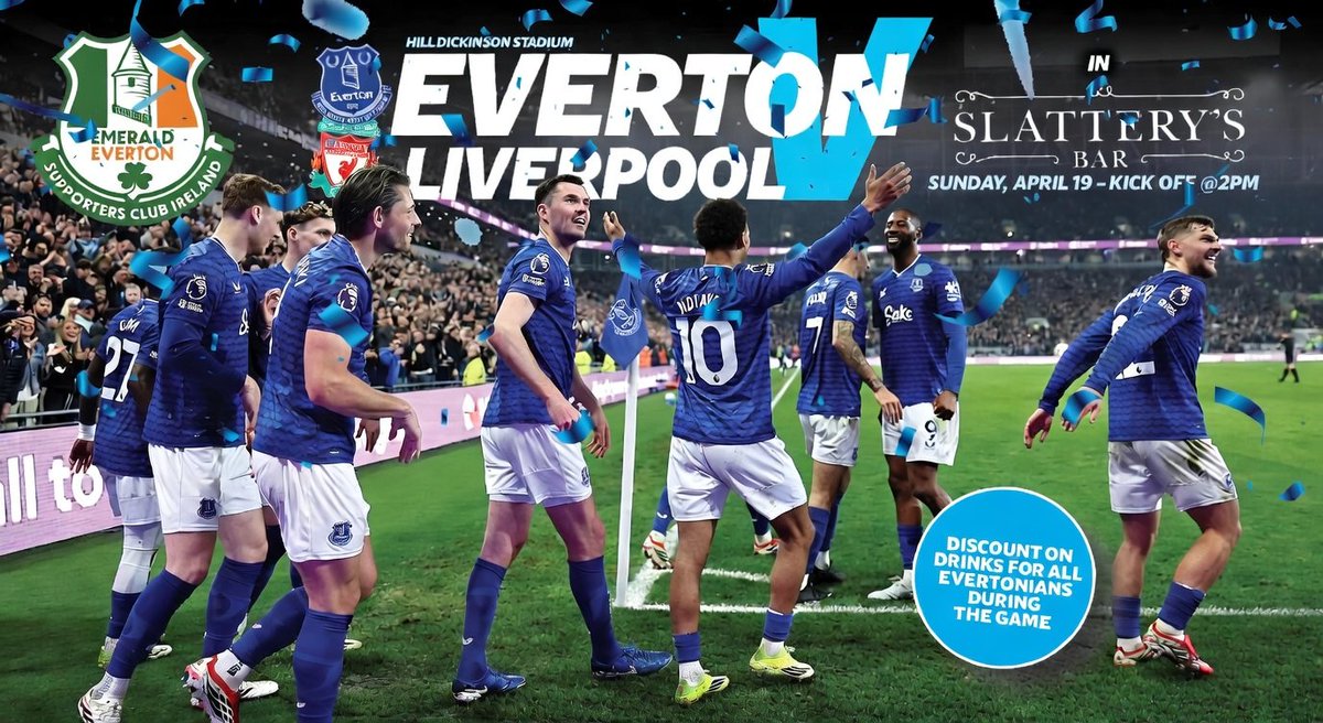 EmeraldBluesIre's tweet photo. Everton V Liverpool See you all Sunday at the official home of Everton in Dublin Slatterys bar Capel Street Dublin.
All Blues welcome with drinks discounts during the game for Evertonians.
Please note Slatterys policy of no tracksuit bottoms. #merseysidederby https://t.co/WxjkXdm0u1