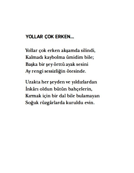 suleymaanakin's tweet photo. Nurdan Gürbilek, Defter'de "Tanpınar taştan düş, yoksunluktan zenginlik, uyumsuzluktan uyumu ilke edinen bir sanat çıkarır" der ve ekler, "kaybı beslenilen bir kaynağa dönüştürür"

"İnkarı oldun bütün bahçelerin,
Kırmak için bir dal bile bulamayan
Soğuk rüzgarlarda kuruldu evin" https://t.co/8C8AWIT2Op