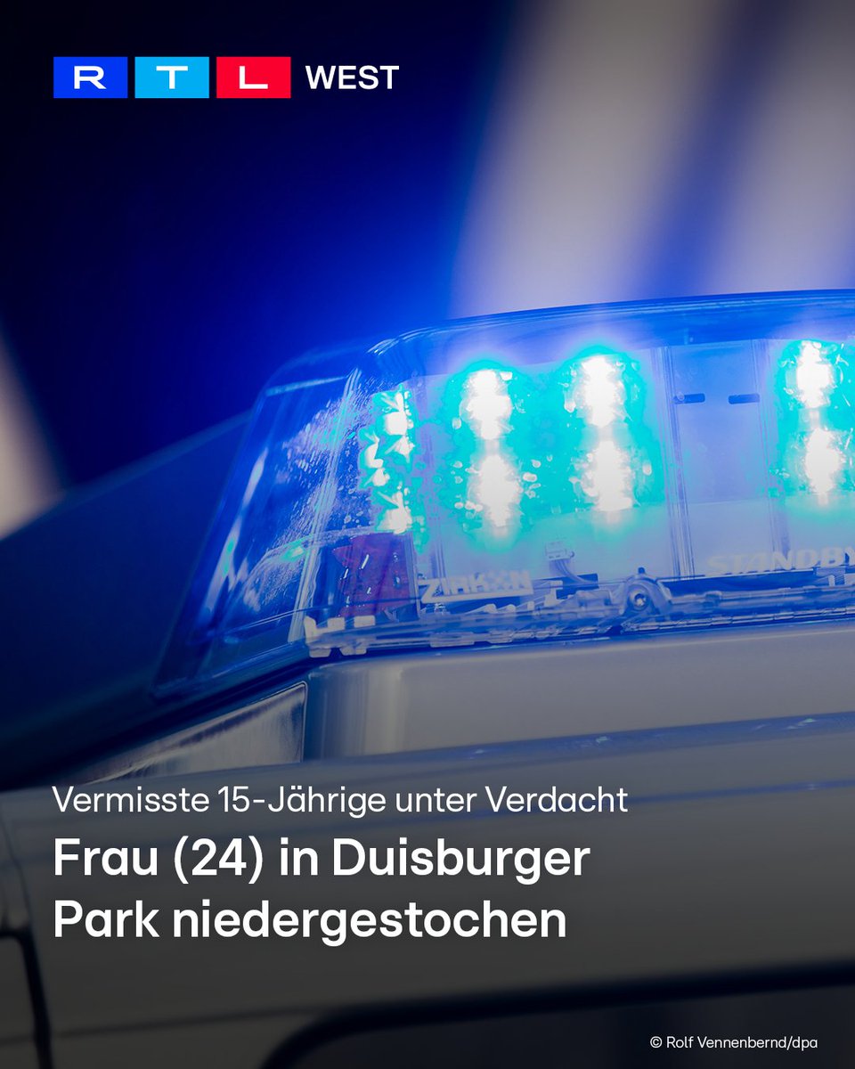 RTLWEST's tweet image. In #Duisburg wurde eine 24-Jährige in einem Park mit einem #Messer verletzt. Ein Zeuge hatte am Sonntagabend (12.04.) einen Schrei gehört und dann die verletzte Frau entdeckt. Sie kam in ein Krankenhaus. Die Polizei kontrollierte wenig später eine 15-Jährige mit #Blutflecken an