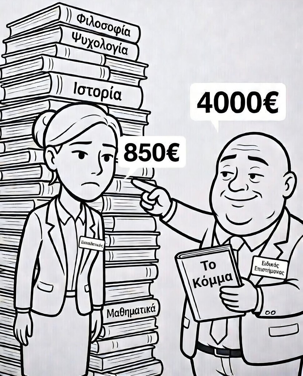 DimitrisSavvid4's tweet photo. Για να καταλάβουμε τη σημερινή παράνοια. 

Αναπλητωτής/τρια  εκπαιδευτικός. Ο πυλώνας της κοινωνίας που αμείβεται με 850€ και καλείται να φυτέψει αξίες και γνώσεις στη νέα γενιά.

Ακούστε παράνοια.  
Για να εργαστεί με μια σύμβαση στο Υπουργείο Παιδείας, ο/η εκπαιδευτικός οφείλει να αποδείξει ξανά και ξανά το αυτονόητο: ότι κατέχει τον ΤΙΤΛΟ ΣΠΟΥΔΩΝ. 

Τον καταθέτει στον ΑΣΕΠ, αξιολογείται, κατατάσσεται. Στη συνέχεια, ο ίδιος τίτλος επικυρώνεται από το ΟΠΣΥΔ και χρησιμοποιείται για τη σύνταξη των προσωρινών πινάκων.

Κι όμως, η διαδικασία δεν τελειώνει εκεί. Αν προσληφθεί, καλείται να τον ΕΠΑΝΑΚΑΤΑΘΕΣΕΙ στη Διεύθυνση Εκπαίδευσης τοποθέτησης.

Κατά τη διάρκεια της σχολικής χρονιάς, η ίδια Διεύθυνση διατηρεί το δικαίωμα να ζητήσει ΕΚ ΝΕΟΥ συμπληρωματικά στοιχεία για προσόντα που έχουν ήδη περάσει από όλα τα παραπάνω στάδια ελέγχου.

Όταν πρόκειται δε, για τίτλους σπουδών από το εξωτερικό, η αυστηρότητα γίνεται ακόμη μεγαλύτερη. Απαιτείται αναγνώριση από τον ΔΟΑΤΑΠ και αντιστοίχηση με εγχώριο ΠΑΝΕΠΙΣΤΗΜΙΑΚΟ τμήμα. (Σε κάθε περίπτωση μιλάμε ΜΟΝΟ για τίτλους ΑΕΙ)

Η διαδικασία αυτή τώρα επαναλαμβάνεται ΚΑΘΕ ΧΡΟΝΟ. Δεν πάει να υπηρετεί ο/η εκπαιδευτικός επί πέντε ή δέκα χρόνια στην ίδια Διεύθυνση, στο ίδιο αντικείμενο και με τον ίδιο ακριβώς τίτλο; Θα ακολουθήσει και ΠΑΛΙ την διαδικασία από την αρχή. 

Και ενώ για τους εκπαιδευτικούς ΔΕΝ τίθεται ΚΑΝ ΠΡΟΣ ΣΥΖΉΤΗΣΗ η αποδοχή τίτλου χωρίς τις νόμιμες προϋποθέσεις, την ίδια στιγμή, ο κάθε κομματικός ντενεκές μπορεί να διοριστεί ως "Ειδικός Επιστήμονας". Χωρίς ΚΑΝ τα απαιτούμενα τυπικά προσόντα, ακόμη και κατά παράβαση του νόμου!

Και ύστερα αυτός ο κομματικός ντενεκές πληρώνεται με χιλιάδες ευρώ κάθε μήνα και καλείται να ΑΞΙΟΛΟΓΗΣΕΙ και να καθορίσει το έργο των εκπαιδευτικών. 

Όλο αυτό σε κάθε άλλο κράτος φαντάζει παράνοια. 

Για το κράτος των σκανδάλων, των υποκλοπών, των δικογραφιών. Το κράτος της νέας "ΔΙΚΟΓΡΑΦΙΑΣ", της νέας "ΑΛΗΘΕΙΑΣ" , της νέας "ΑΡΙΣΤΕΙΑΣ". Είναι η νέα.... "ΛΟΓΙΚΗ". 

#εκπαίδευση #πτυχιο #αξιολόγηση
