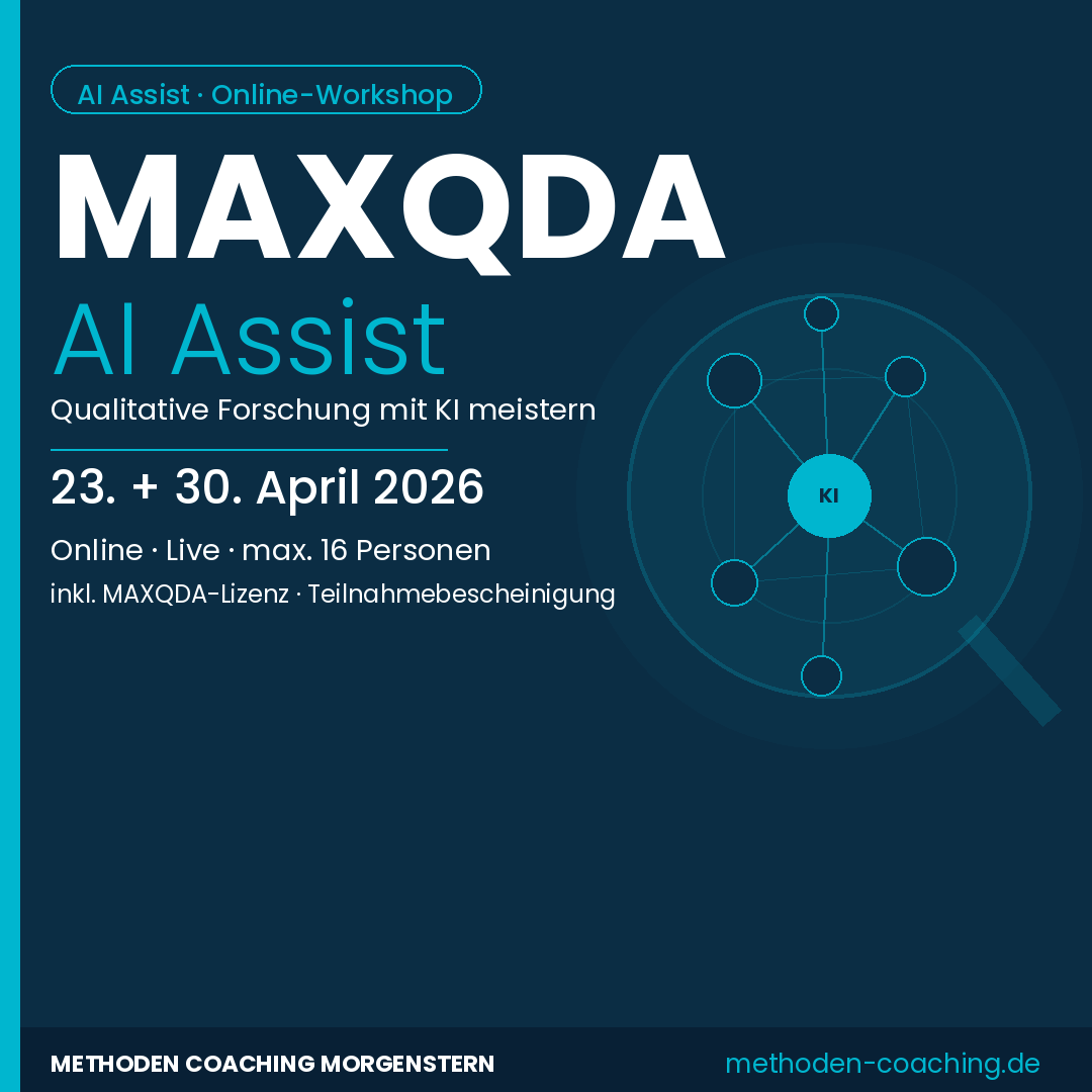 MethodCoachDE's tweet photo. Du nutzt #MAXQDA – aber noch ohne KI? 🤖 Lerne #AIAssist in 10h meistern: Texte zusammenfassen, Codes entwickeln, Daten codieren u. befragen. Live, online, max. 16 Personen. Inkl. 4-Wochen-Lizenz! 🎁 📅 23. &amp; 30. April 2026
👉 Jetzt anmelden https://t.co/6SdWHgeWGM
@VerbiSoftware https://t.co/PGIxtOgYzK