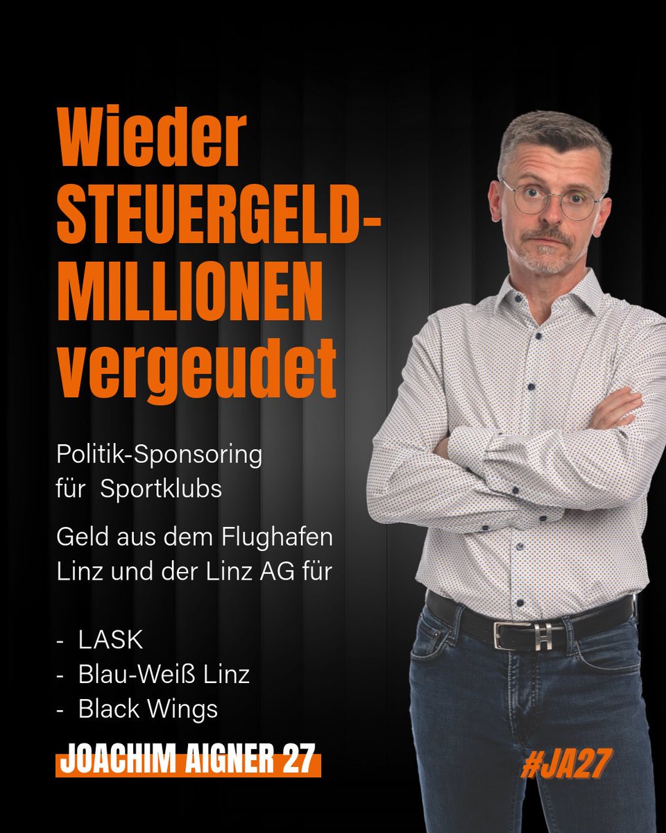 🚨💸 Steuergeld für Sponsoring statt für die Menschen?

Beim Flughafen Linz:
👉 Statt das finanzielle Millionengrab zu schließen, werden Sponsoring-Zahlungen an Fußballklubs geleistet.

Bei der Linz AG:
👉 Statt die Menschen bei Strompreisen zu entlasten oder stärker in den