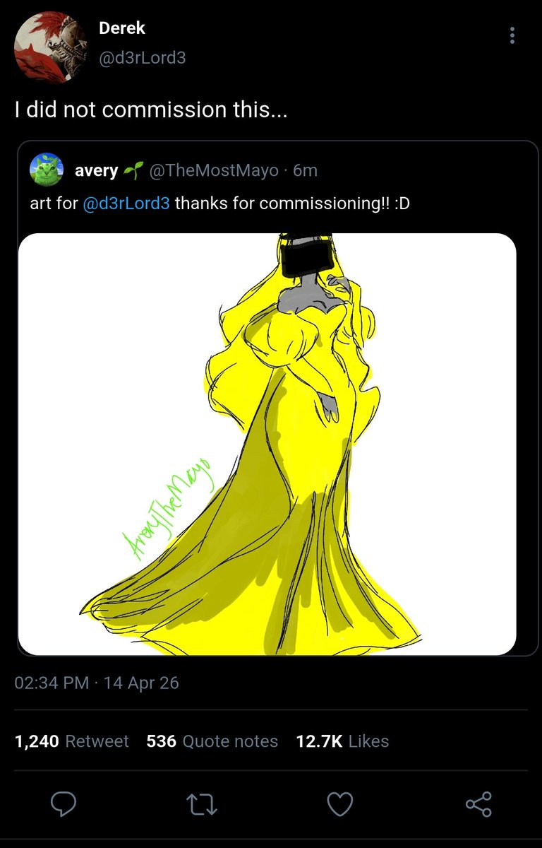 agoostdee's tweet image. #slimeknight

where avery keeps drawing cursed images and tagging derek, thanking him for the comission

[1/7]