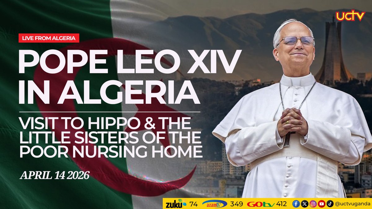 uctvuganda's tweet photo. Pope Leo XIV Africa Apostolic Tour – Algeria
Live on Uganda Catholic Television (UCTV) #UCTVUpdates #UCTV #UgandaCatholicTelevison #UCTVUganda #PopeLeoInAlgeria https://t.co/eltMXN8lQH