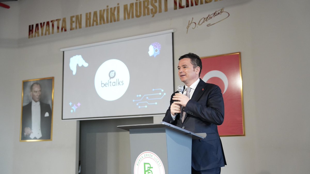 erkanecz's tweet photo. Bursa’nın eğitim çınarı Bursa Erkek Lisesi’nde, bu yıl ikincisi düzenlenen BELTALKS 26’nın konuğuyduk. 
"Yapay Zeka Dünyasında Gerçek Öğrenci Sesi" temasıyla, dijital çağda özgün ifade becerilerini ve eğitimin dönüşümünü gençlerin enerji dolu sunumlarıyla değerlendirdik. 

Teknolojinin hızla değiştiği bu dönemde, gençler de kendi yollarını çiziyor ve dünyayı dönüştürüyor. 

Bursa’nın kent kimliğinde özel bir yeri olan Bursa Erkek Lisesi’nde bizleri ağırlayan Okul Müdürü Şahin Boztepe’ye, tüm öğretmenlerimize ve gençlere teşekkür ediyorum.