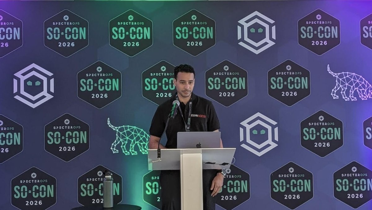Synacktiv's tweet photo. Double trouble at #SOCON2026! Our ninja @kalimer0x00 was busy breaking down Microsoft SCCM (once again!), while @croco_byte unveiled new GPO-based attack paths &amp; his latest BloodHound contributions targeting OUs &amp; AD Sites. Awesome job! 👏 https://t.co/zN2a16mwep