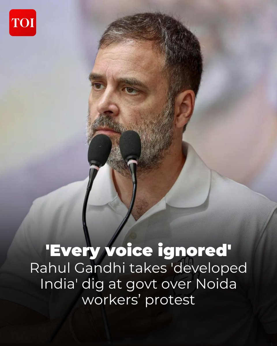 timesofindia's tweet image. Congress leader #RahulGandhi came out in support of protesting factory workers in Uttar Pradesh’s #Noida, terming the demonstration the “final cry” of the country’s #workers. In a social media post on X, Rahul said that workers demanding ₹20,000 is not greed but “their right.”