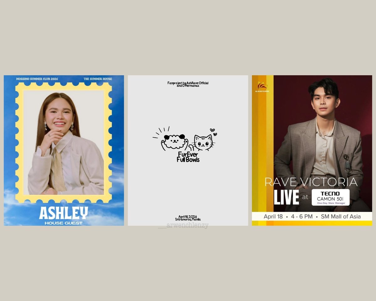 ___arwenchlenzy's tweet photo. BUSY BEE ENERGY!!! 🐝🐝🐝
#Ashley: April 18, 3pm
📍 Mossimo, Elan by the Bay
#Rave: April 18, 4pm
📍 Tecno, SM Mall of Asia
#AROFC: April 18,
📍 FurEver Full Bowls, Intramuros, Manila
#AshRave
#AshleySarmiento | #RaveVictoria https://t.co/x0OqPfltUz