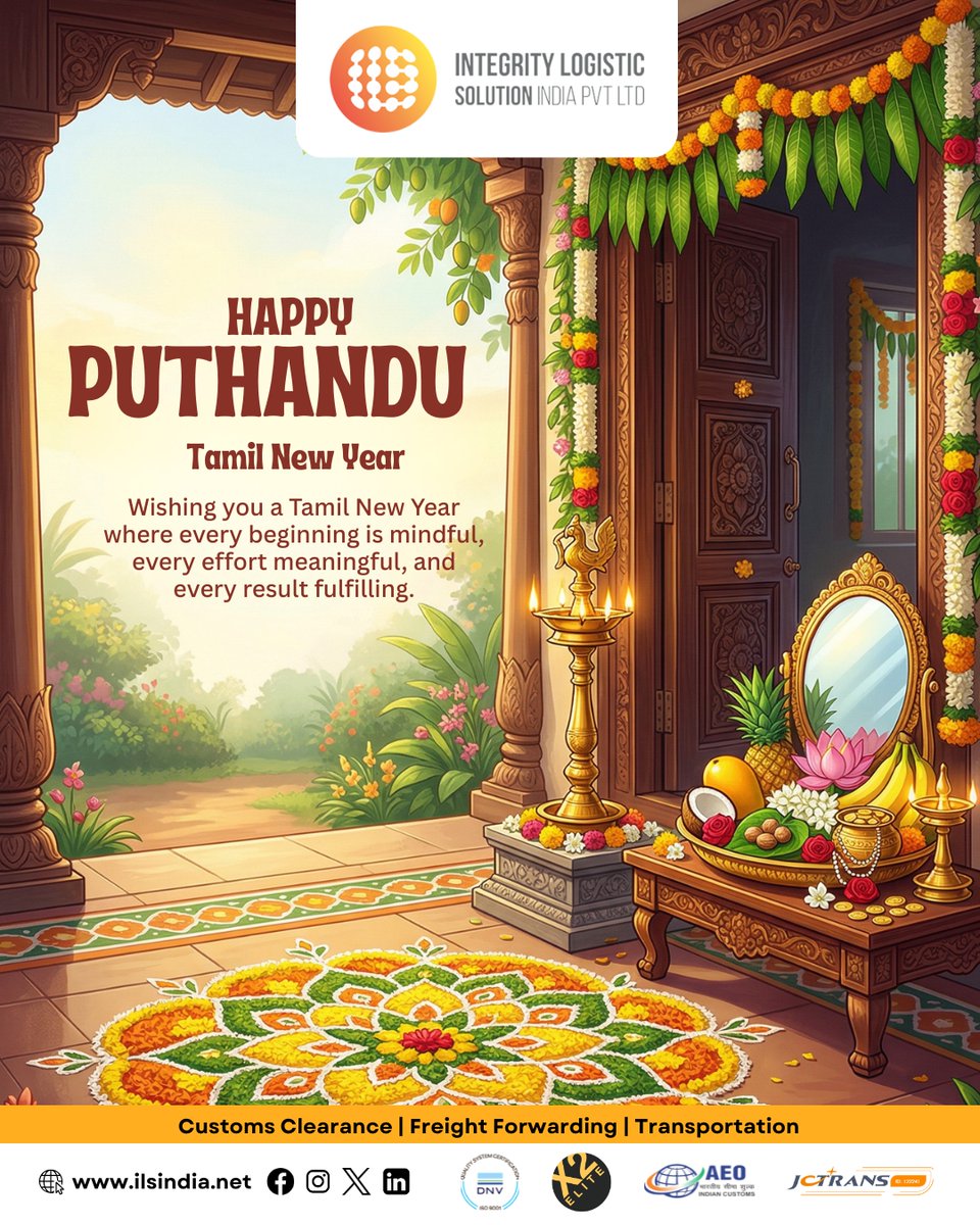 ILSIndiaLog's tweet photo. Welcome the new year with positivity 🌸
Puthandu (Tamil New Year)—a time for fresh beginnings, joy, and prosperity. Wishing you a year filled with happiness and success.

#happyputhandu  #tamilnewyear2026 #tamilnewyearwishes #tamilnewyearspecial #IntegrityLogistics https://t.co/s0sl02TkFe