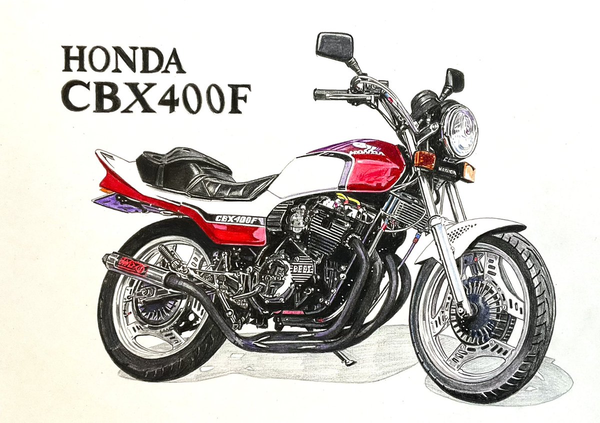 色鉛筆画 #HONDA CBX400F #motorcycle drawing #colored pencil