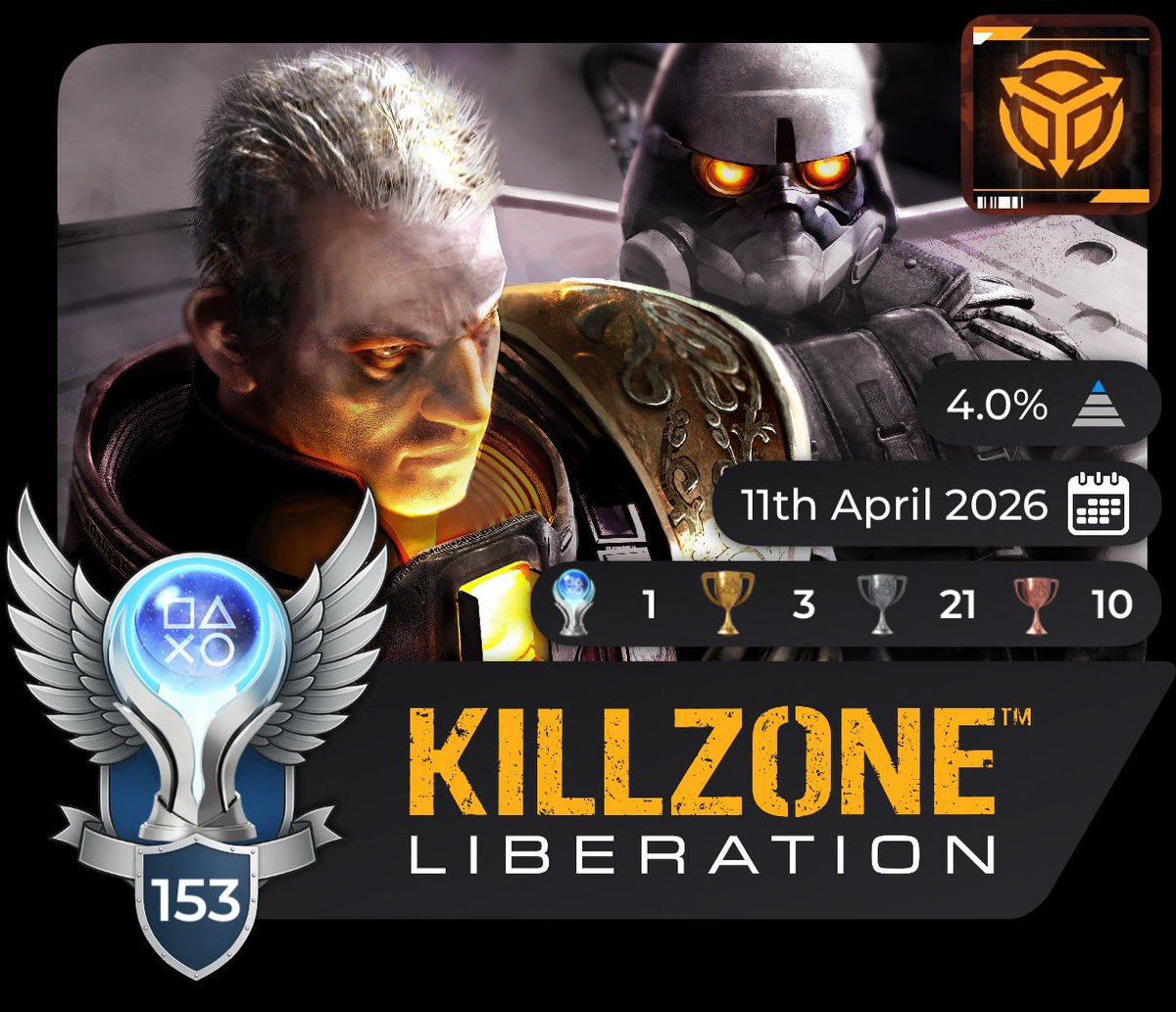RedTVPlays's tweet image. Platinum 🏆 #153-154
Killzone Liberation
Platform: PS4, PS5 
Difficulty: 2/10
Grind: 2/10
Fun: 8/10
Story: 9/10
Playthroughs: 1
Time to Platinum: 4-6 Hrs.

#PS4 #PS4share #PS5 #PS5Share #PlayStation #PlayStationTrophy #gaming #GamingCommunity #videogames #KillzoneLiberation