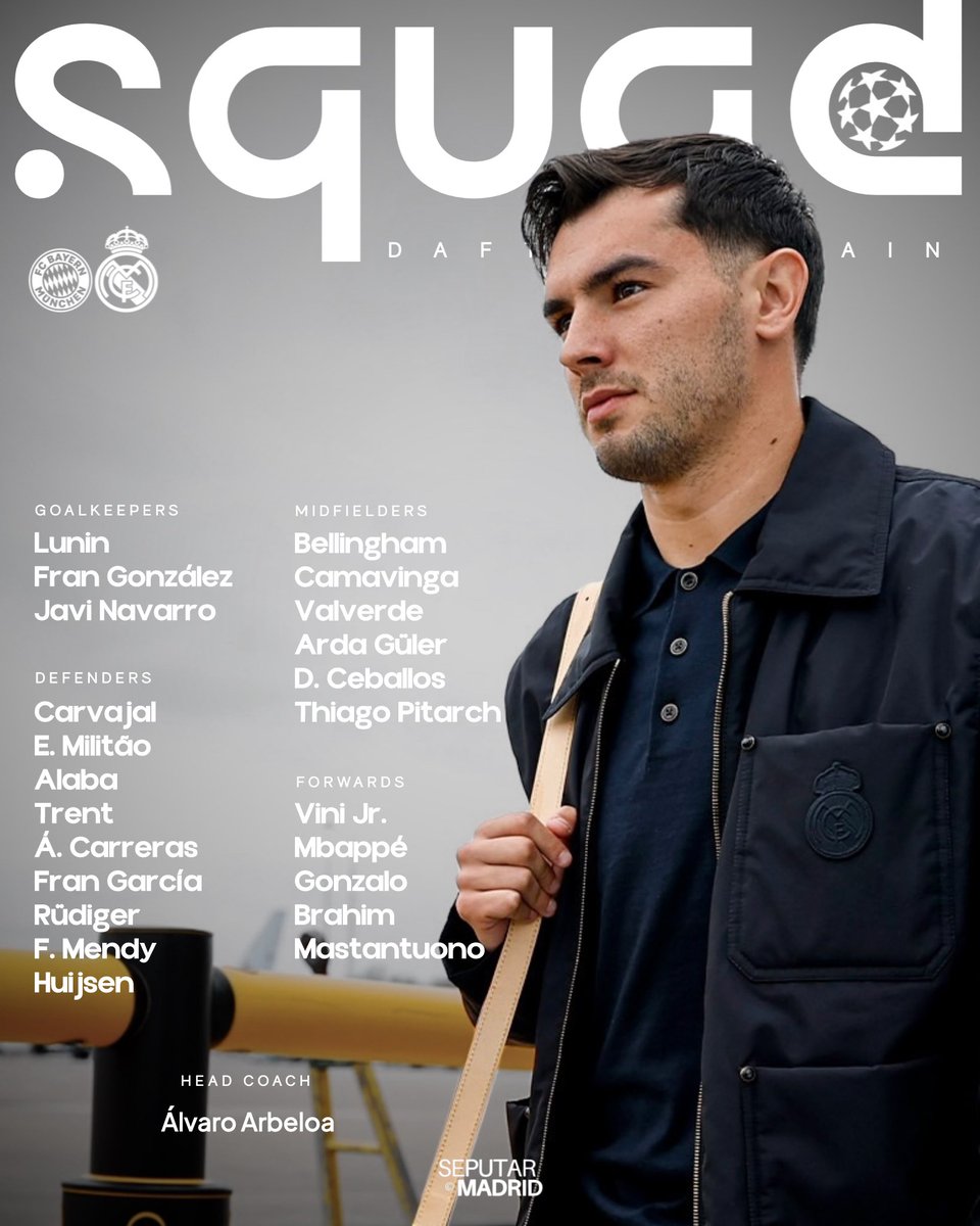 SeputarMadrid's tweet image. ✅ OFFICIAL: Daftar skuad #RealMadrid untuk leg kedua babak perempat final Liga Champions 2025/26 vs. Bayern München di Allianz Arena!

☑️ Kembali ke skuad: Ferland Mendy!

❌ Absen: Asencio, Courtois, Rodrygo, &amp;amp; Tchouameni.

#UCL