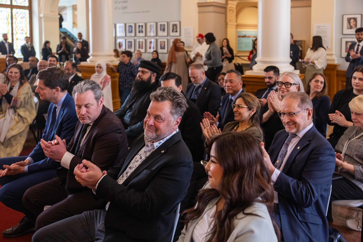 BCLegSpeaker's tweet image. #EidMubarak from all of us @BCLegislature. We celebrated a little late this year because the Legislature was not in session on March 19th, #EidAlFitr. It was my honour to host this event over lunch hour today with @Dave_Eby, @TrevHal, @JeremyValeriote and @amnashahbc. Thank you