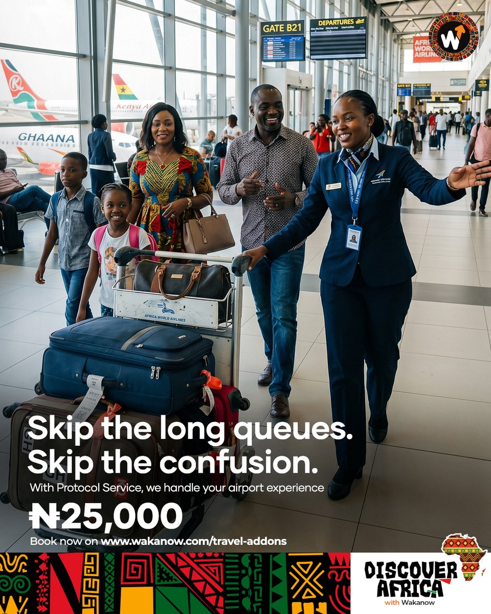 Wakanowdotcom's tweet image. Your airport experience should be seamless from the moment you walk through the doors.

Book your protocol service on wakanow.com/travel-addons

Let's Go!

#Wakanow #Protocol  #TravelSmart #TravelWithWakanow