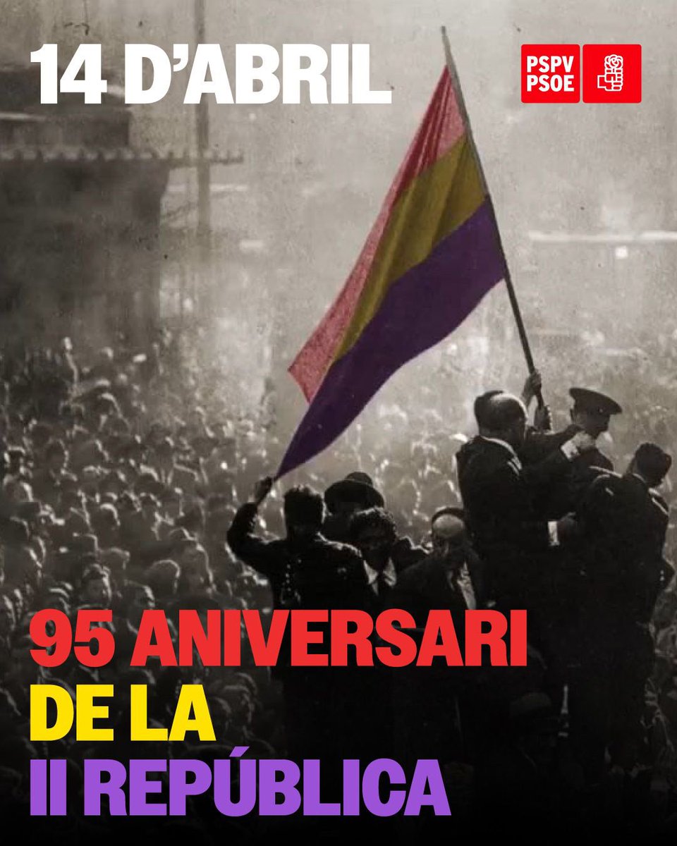 SocialistesVal's tweet photo. Hui commemorem 95 anys de la proclamació de la II República.

Un moment històric que va marcar el camí cap a la llibertat, la justícia i els drets. 

La història no s’oblida, s’honra ✊ https://t.co/IDDV1ZH1NL