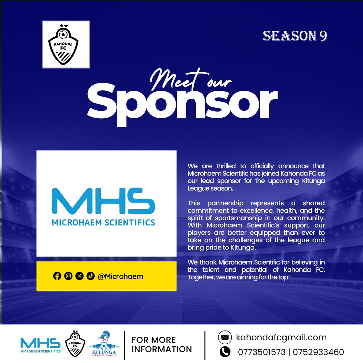 KahondaFc's tweet photo. The wait was long, but the link-up is legendary! 
Thrilled to welcome @Microhaem    to the family as we take on Season 9 of the #KitungaLeague. We’ve been cooking this one for a while, and we’re ready to bring the heat to the pitch! 💪 https://t.co/7OjYLeWPDz
