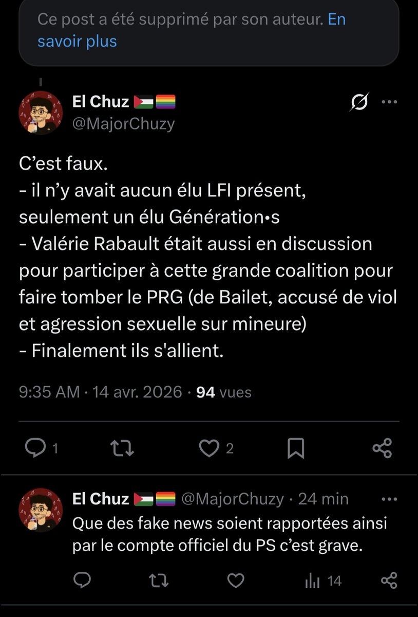 MajorChuzy's tweet photo. Le @partisocialiste relaie une fake news sur LFI en Tarn-et-Garonne, puis supprime sans s'excuser quand on le pointe du doigt. 

Ce n’est pas digne d’un parti se disant de gauche. https://t.co/IkamOgoEmL